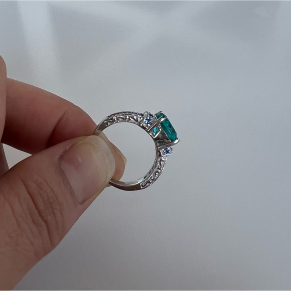 Blue Topaz and Sapphire Coloured Cubic Zirconias Ring925 Sterling Silver Setting - Picture 3 of 7